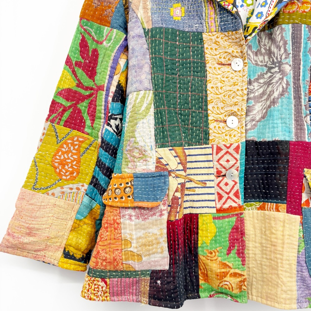 Kalakriti Womens Reversible Kantha Patchwork Boho Artisan Quilt Jacket Size XL - Picture 3 of 8